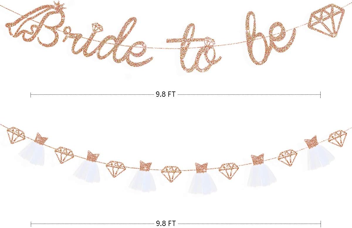 Pinkblume Rose Gold Bride to Be Banner Sign Double Sided Glitter Paper