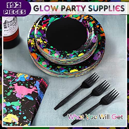 Baderke Neon Glow Party Tableware Set 192 Pcs