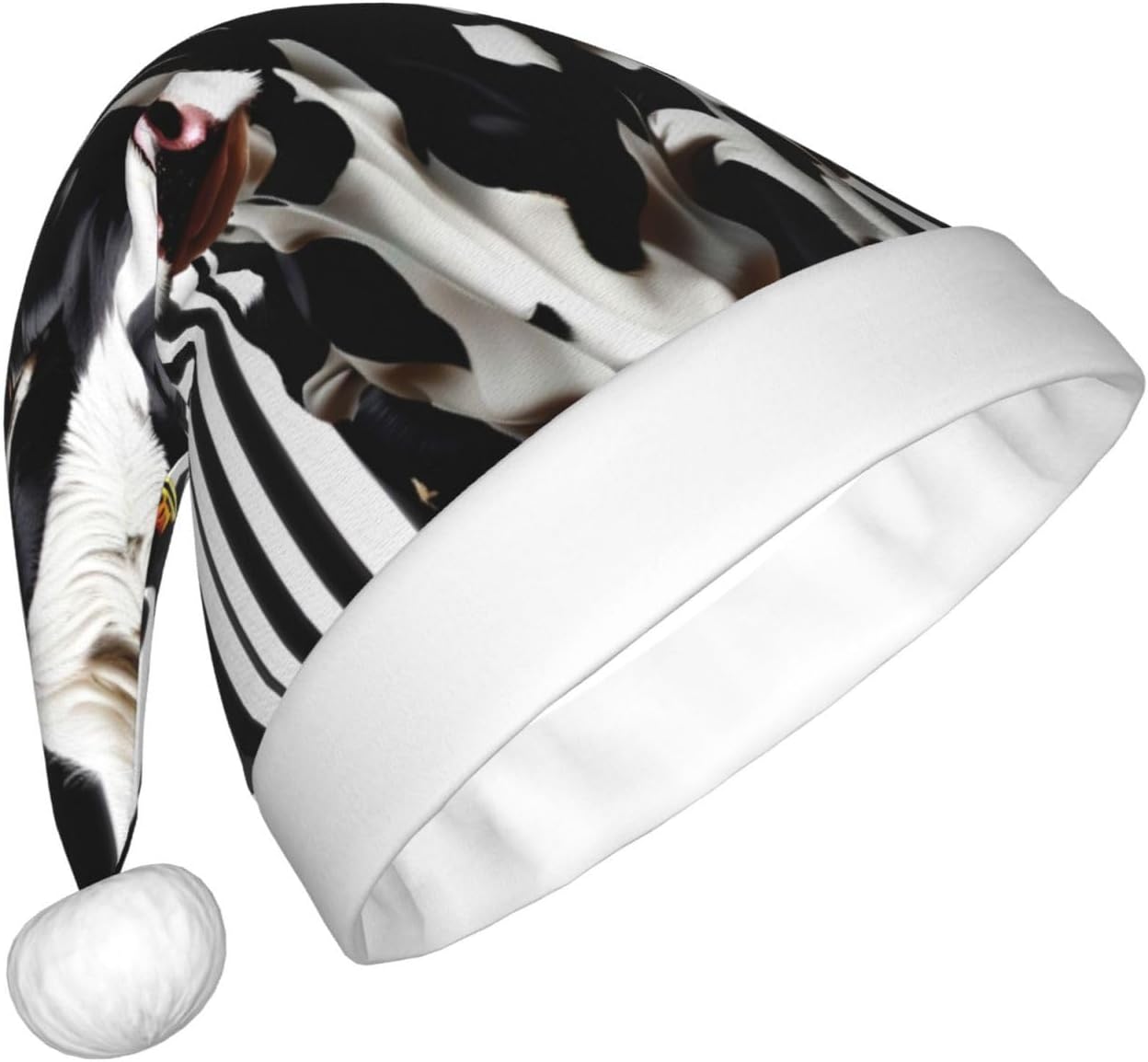 QinZheng Personalized Santa Hat with Black White Milk Cow Print