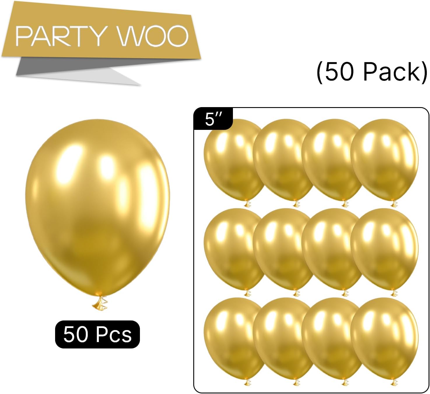 PartyWoo 50PCS Metallic Gold Balloons 5 Inch