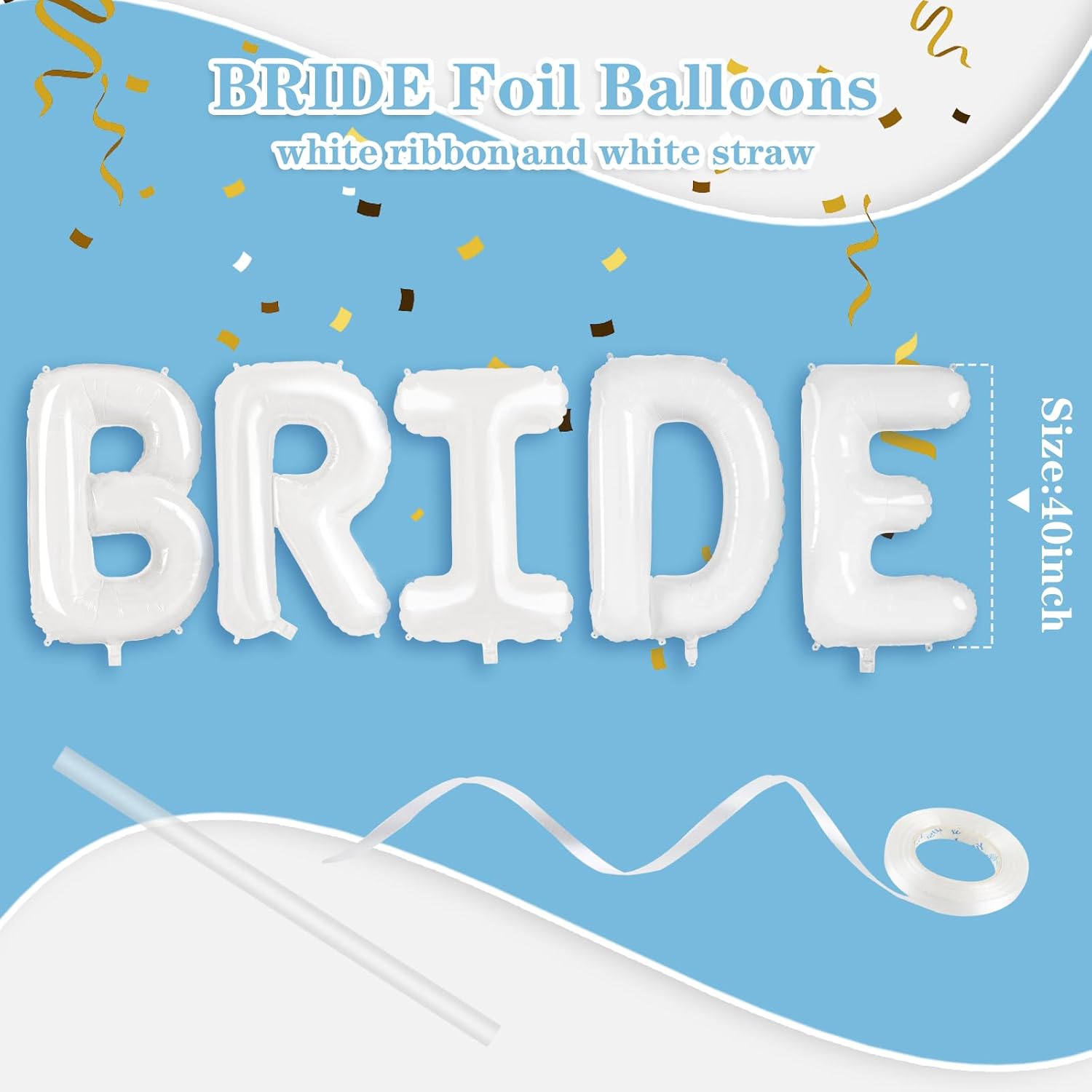 40 Inch White BRIDE Letter Balloons for Wedding Decorations