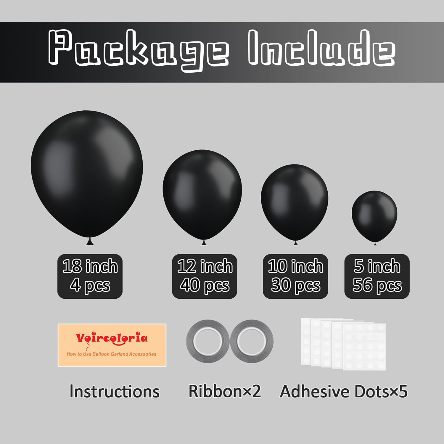 130pcs Black Balloons Set for Party Decorations