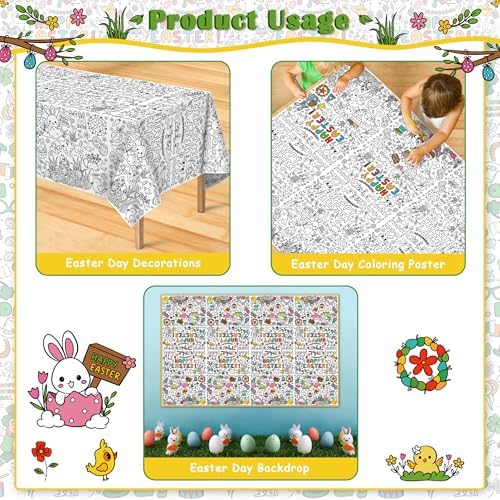 OHOME Easter Coloring Tablecloth 54x88 Inches