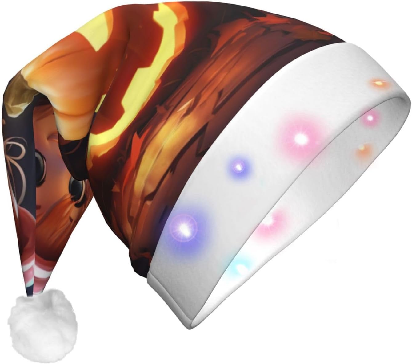 QINZHENG Halloween Pumpkin Print LED Santa Hat for Adults Christmas Party Hat