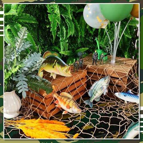 2 Pcs Camouflage Hunting Party Decorations Tablecloth and Fishing Net