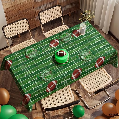 KatchOn 3 Pack Football Tablecloth - 108x54 Inch Green Tablecover for Football Parties