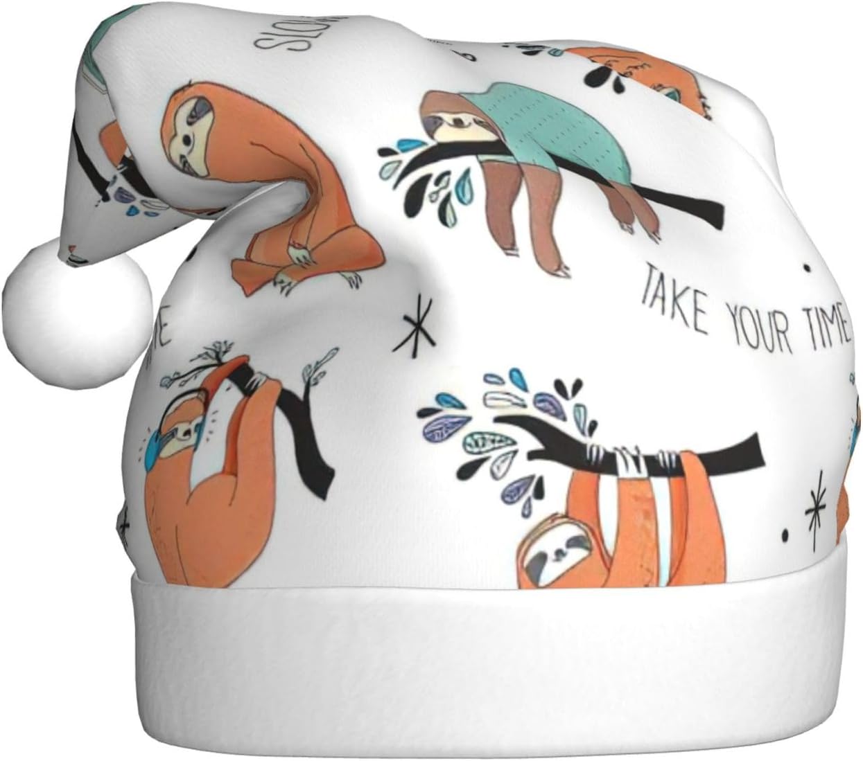 QinZheng Brown Sloth Print Santa Hat for Women