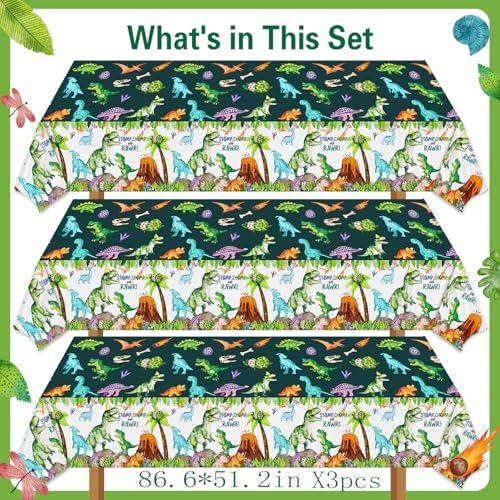 Watercolor Dinosaur Party Tablecloth Set 3pcs