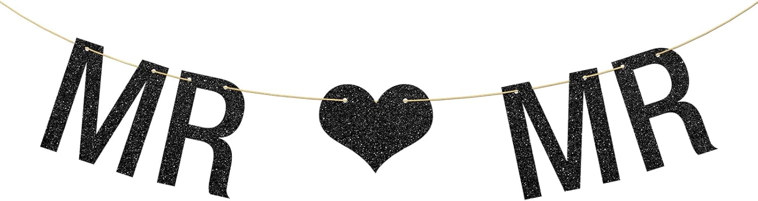 Mr Mr Banner Gay Theme Decor with Black Glitter