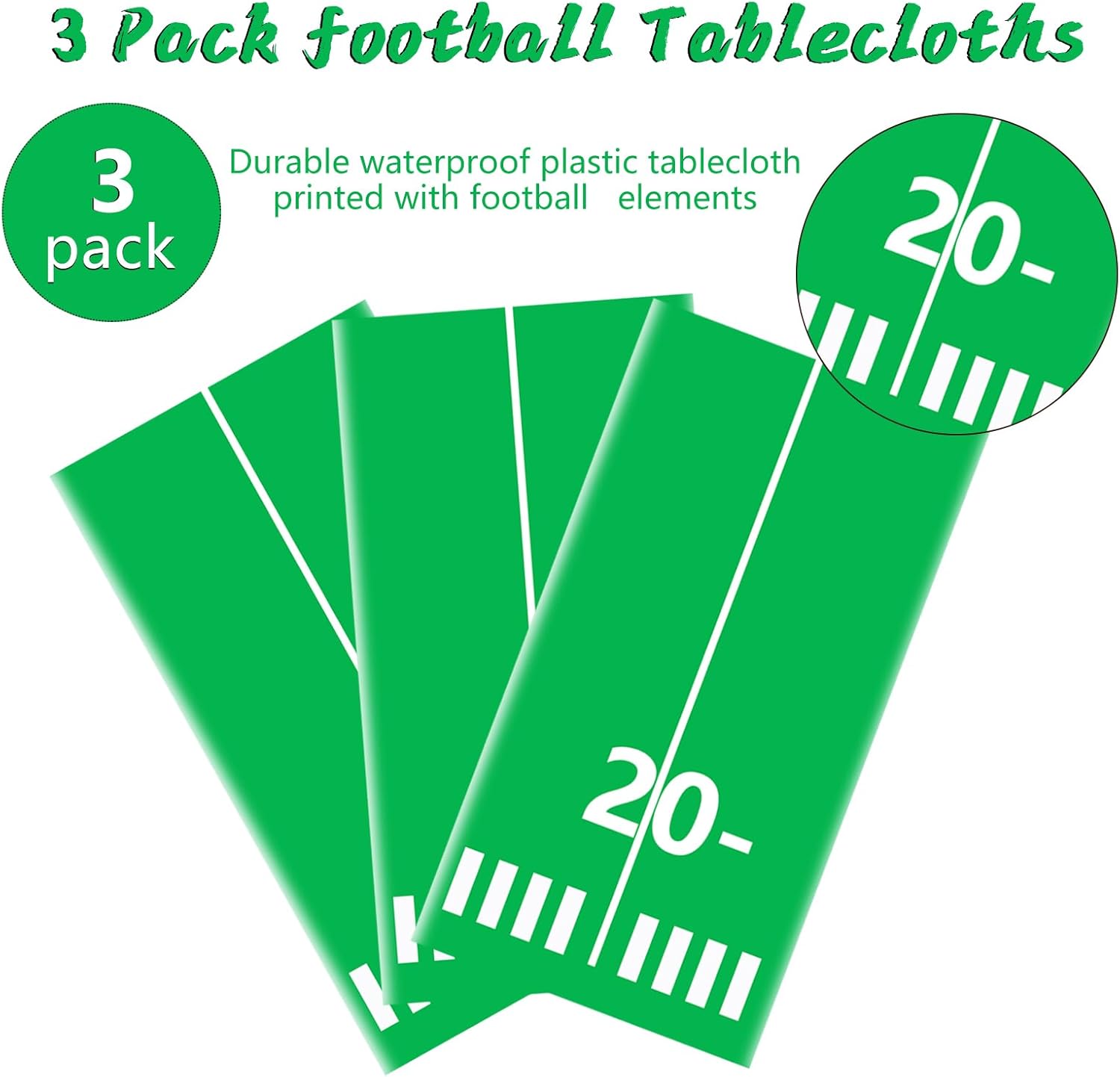 Kesfey 3 Pack Football Field Tablecloth 54x108 Inches