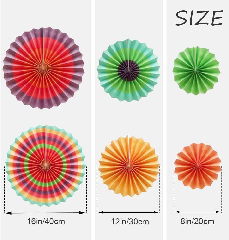 Ruidee 6 Piece Rainbow Paper Fans for Party Decorations