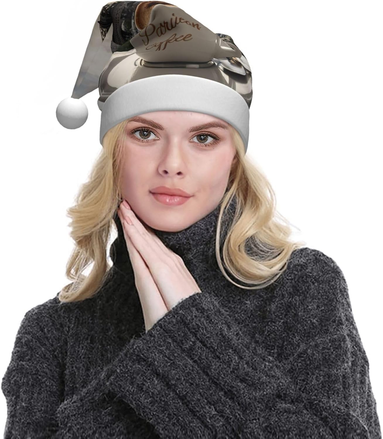 QINZHENG Parisian Coffee Eiffel Tower Santa Hat for Women