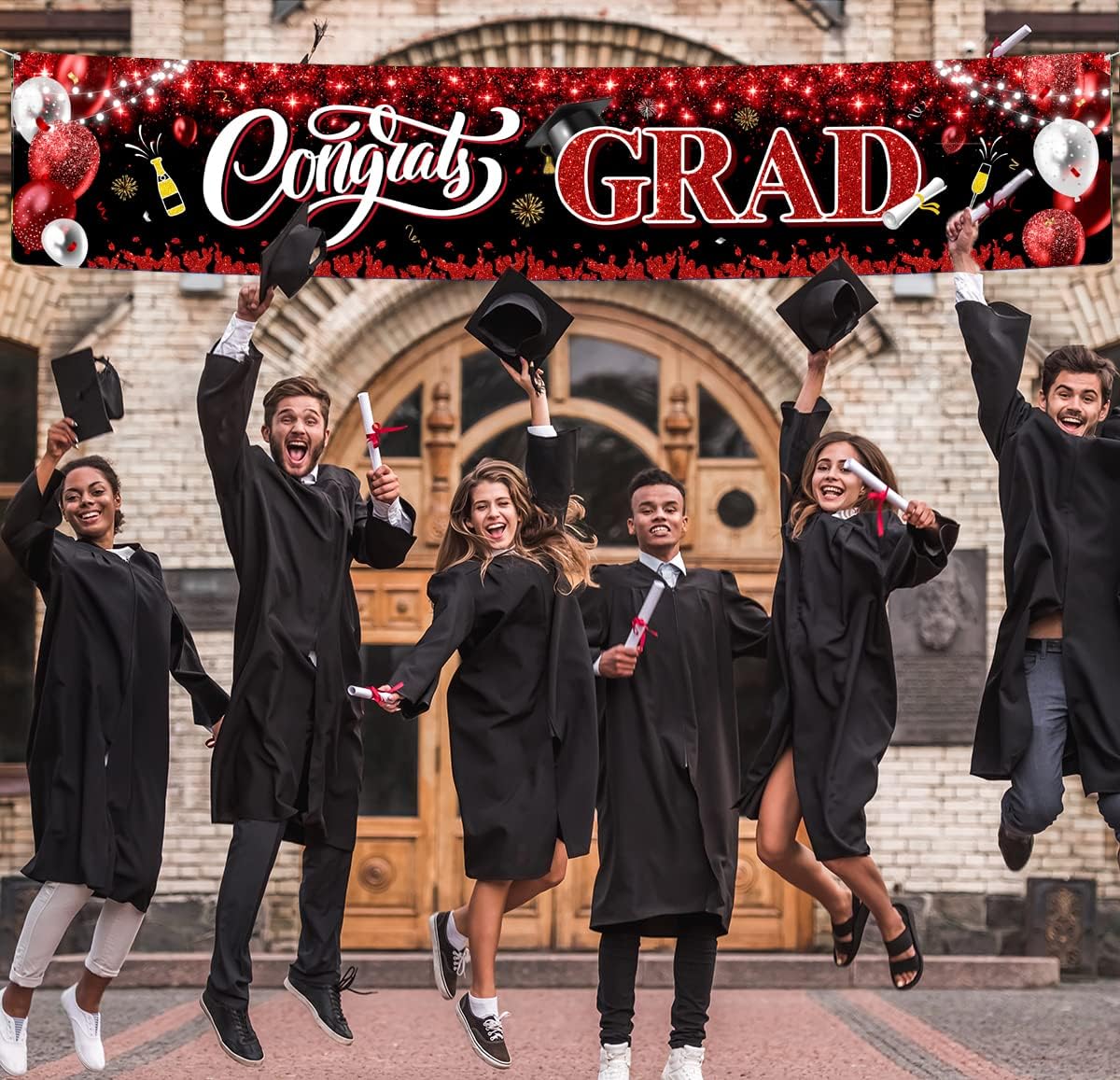 2025 Graduation Banner with Balloons and Champagne Design