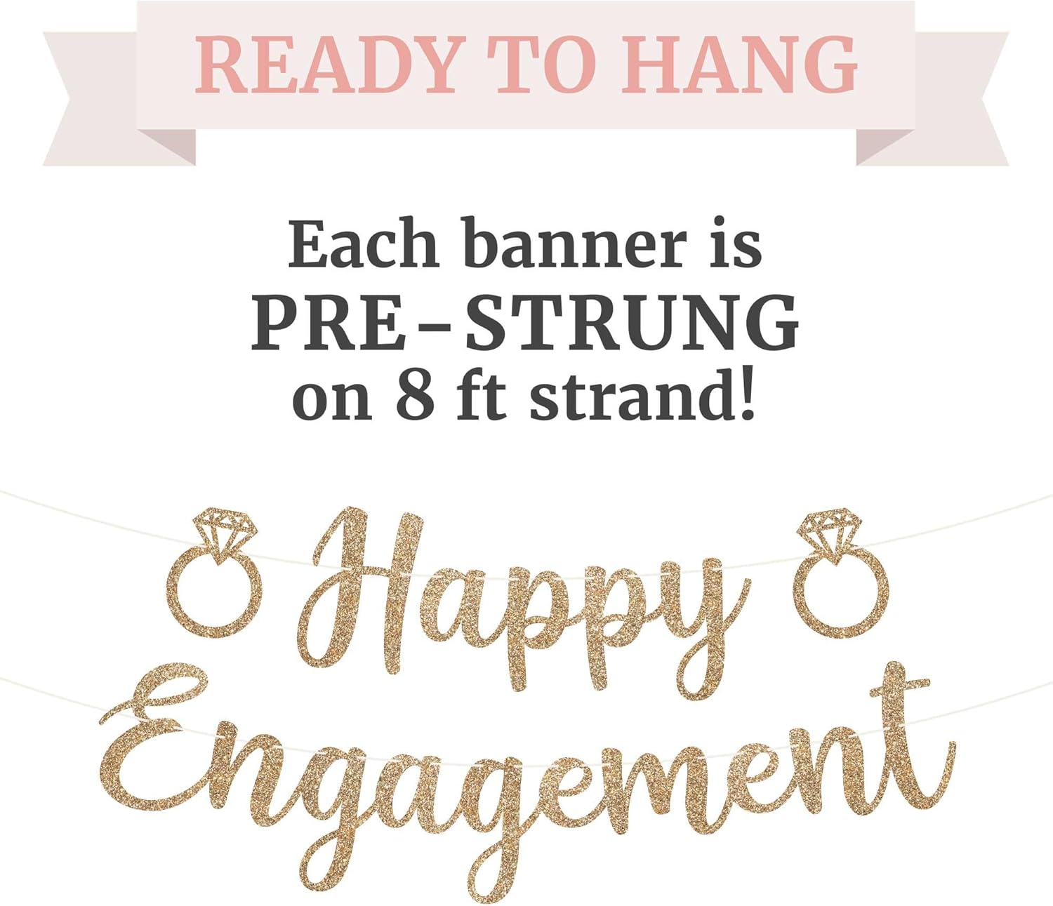 Pre-Strung Gold Glitter Engagement Banner - No DIY