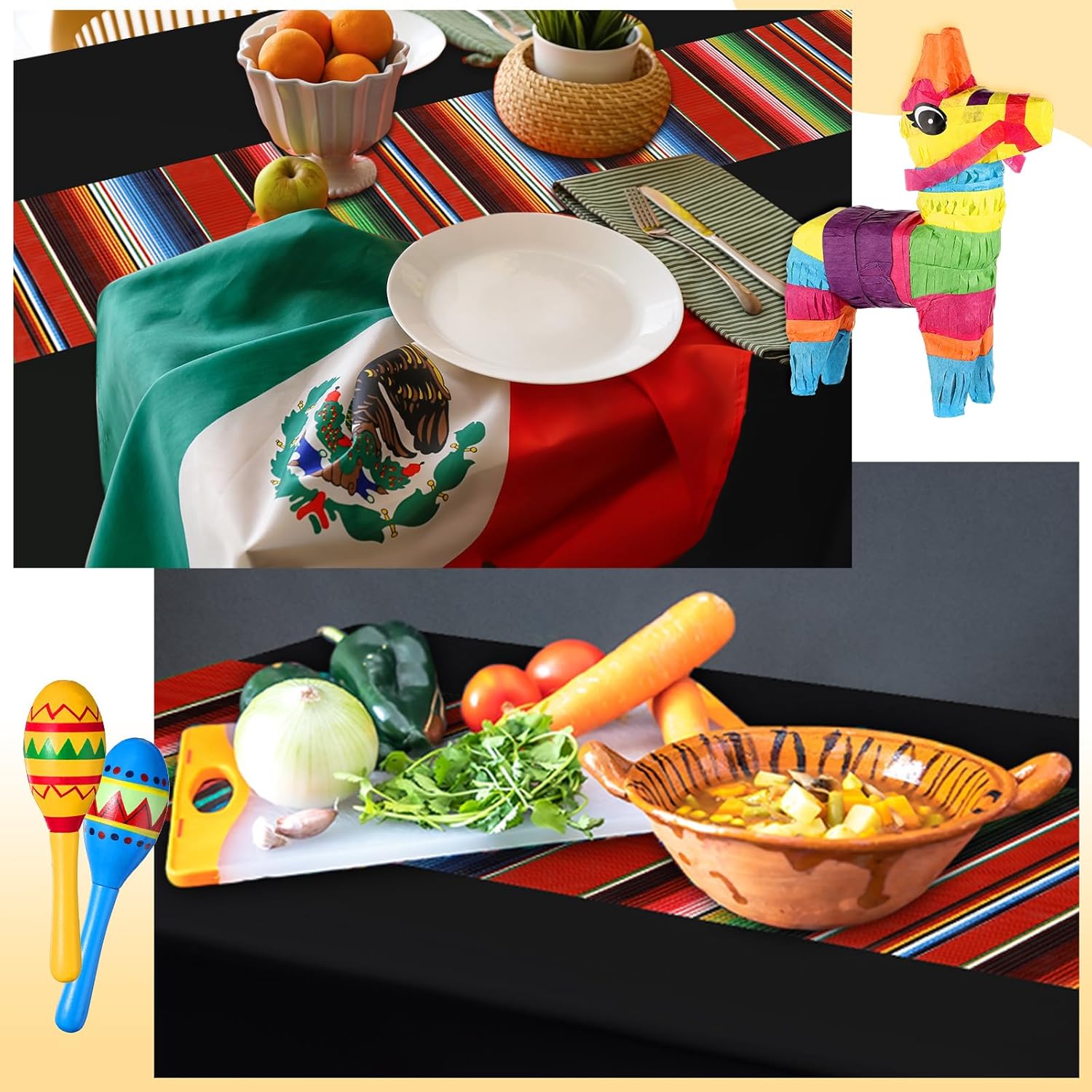 Hosuly Mexican Fiesta Tablecloth 54 x 108 In 10 Pcs
