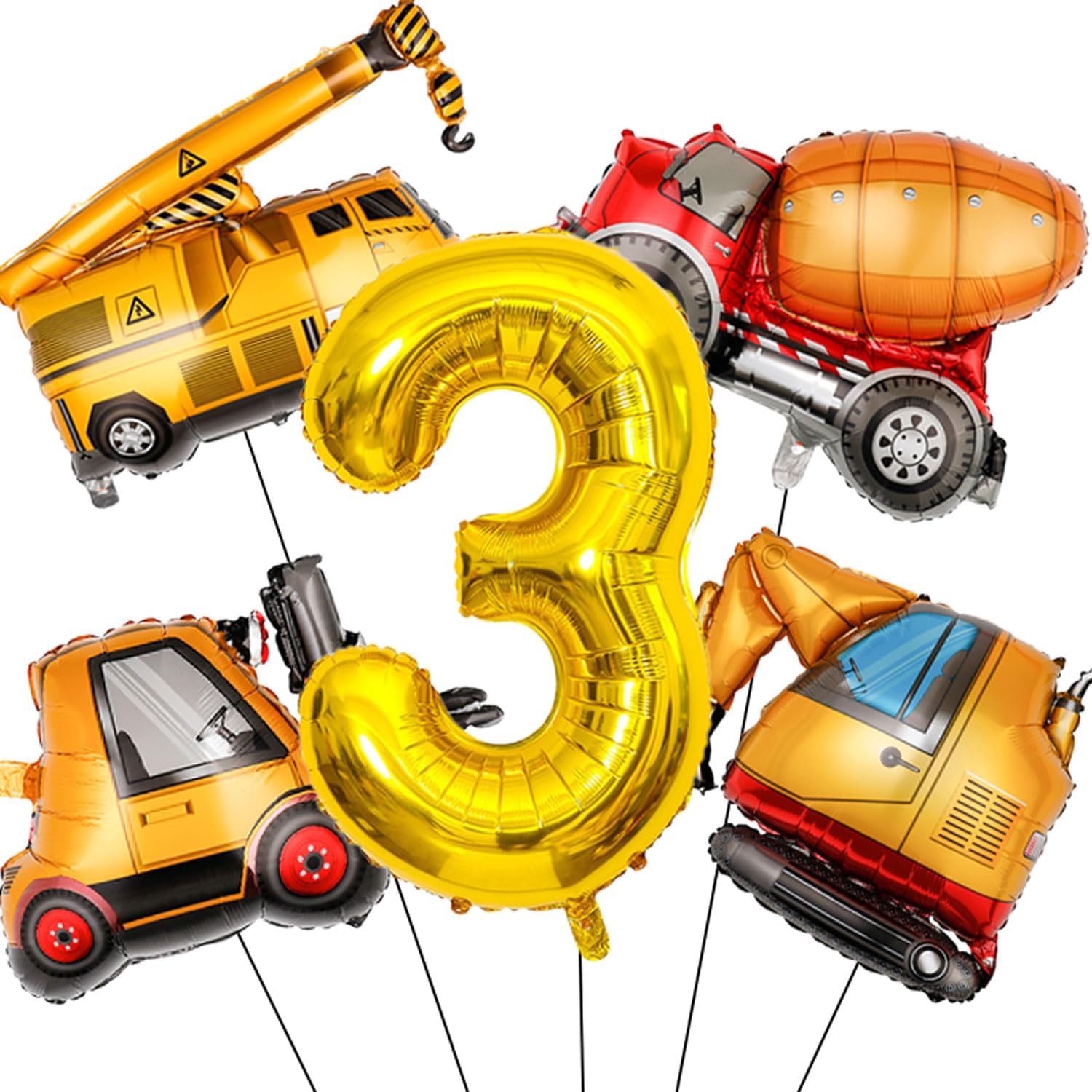 Construction Birthday Balloons 3 Year Old 40Inch Gold