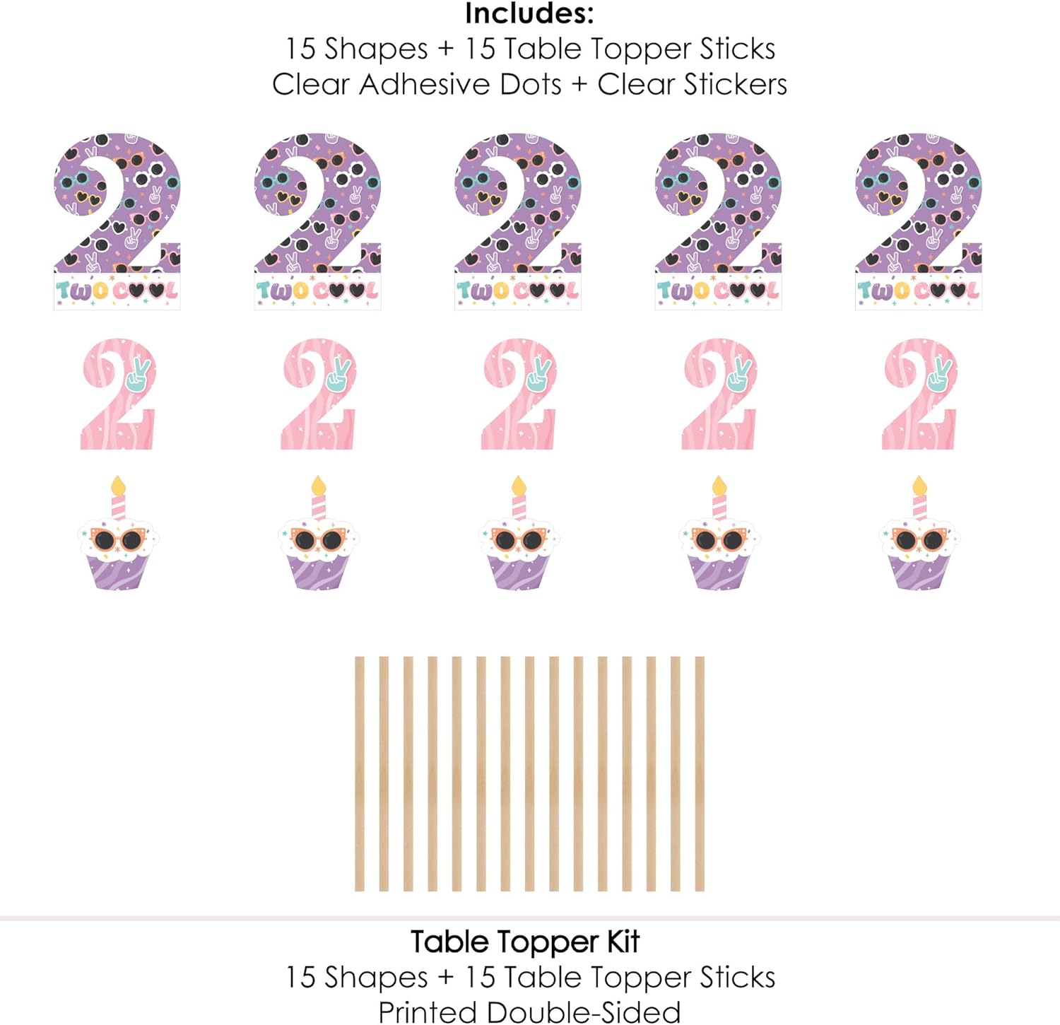 Big Dot of Happiness Two Cool Girl Birthday Centerpiece Sticks
