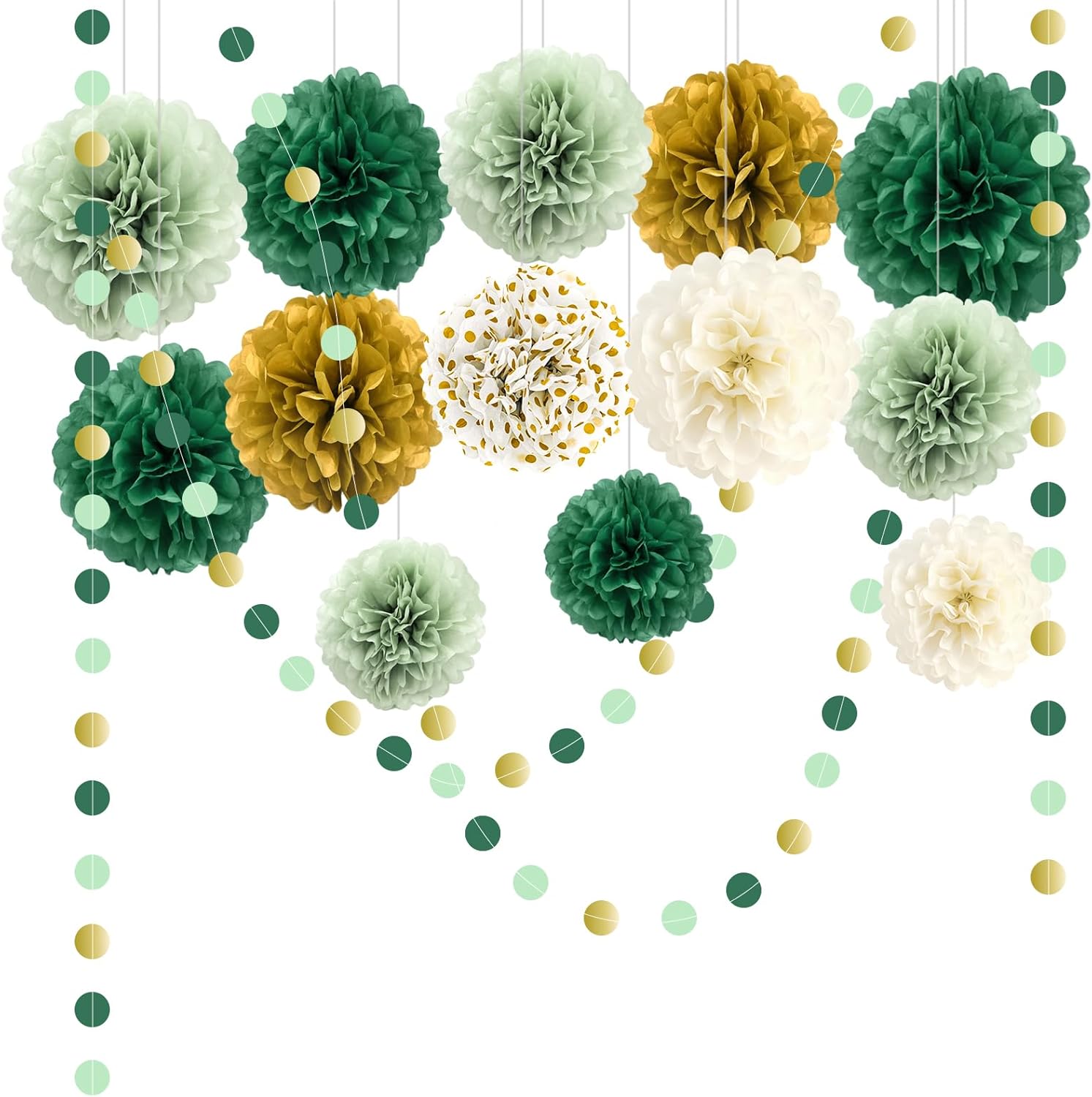 Green Wedding Party Decorations Set 16PCS Tissue Pom Poms Garland