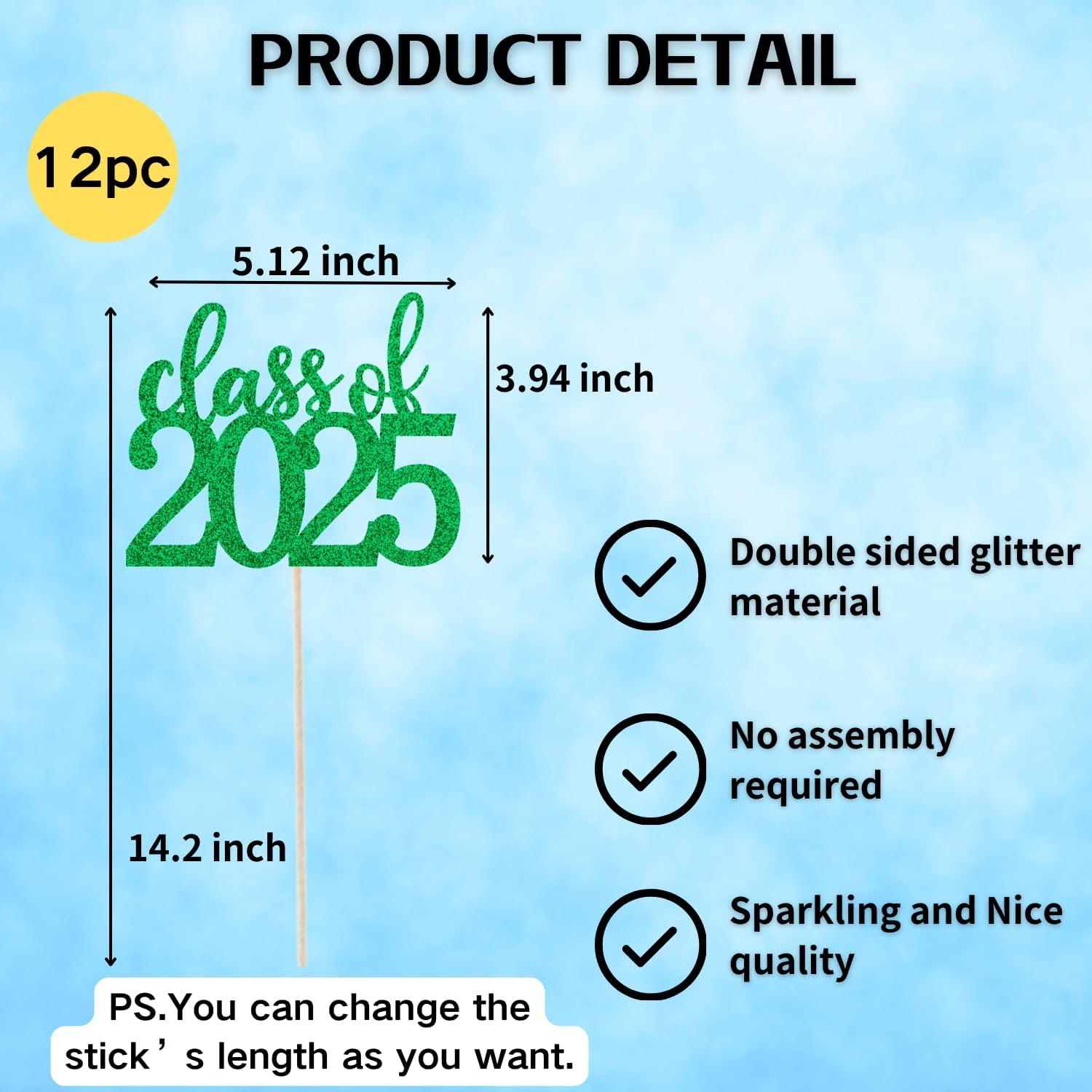 ALISSAR 12 Pack Double Sided 2025 Graduation Centerpiece Sticks