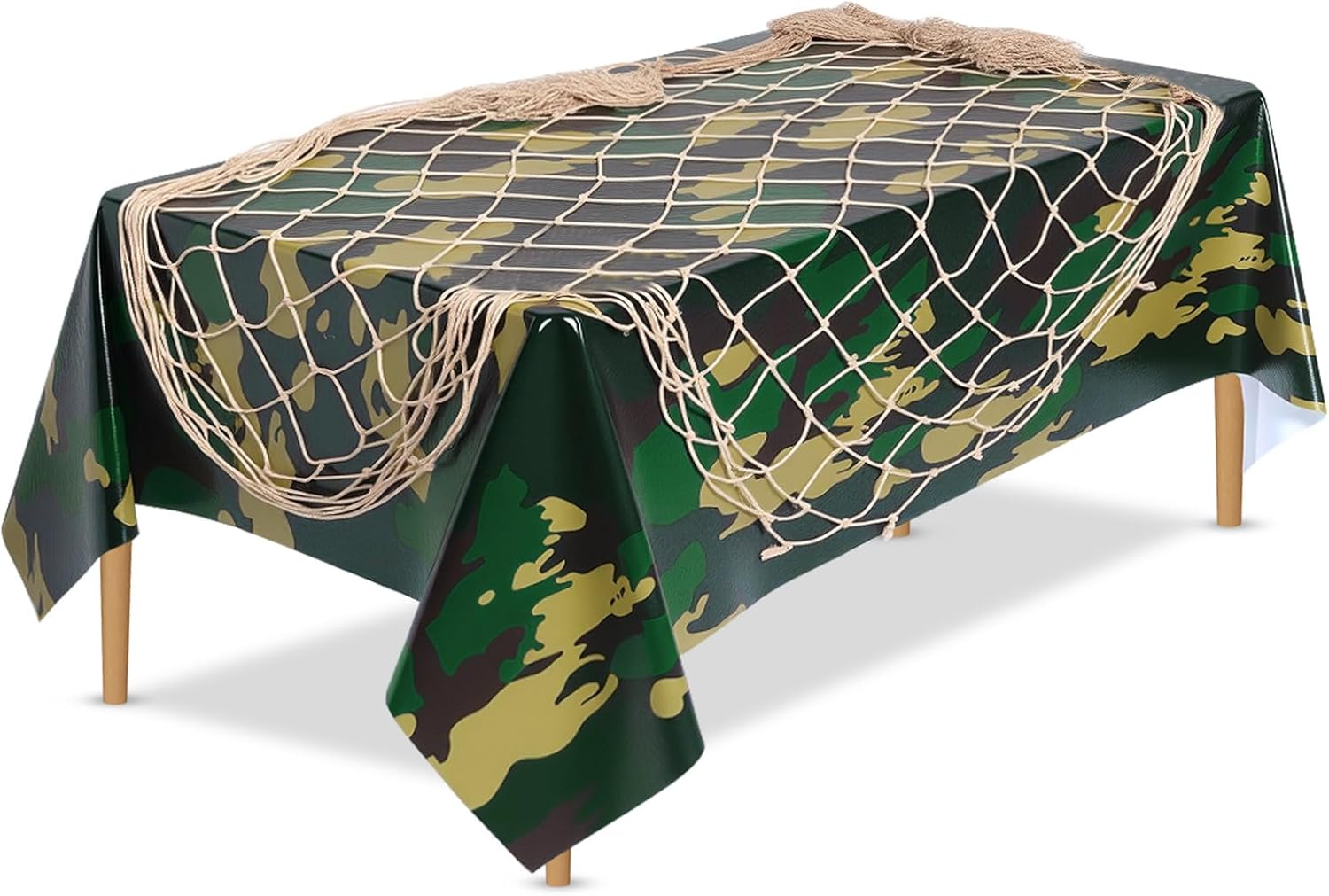 2 Pcs Camouflage Hunting Party Decorations Tablecloth and Fishing Net