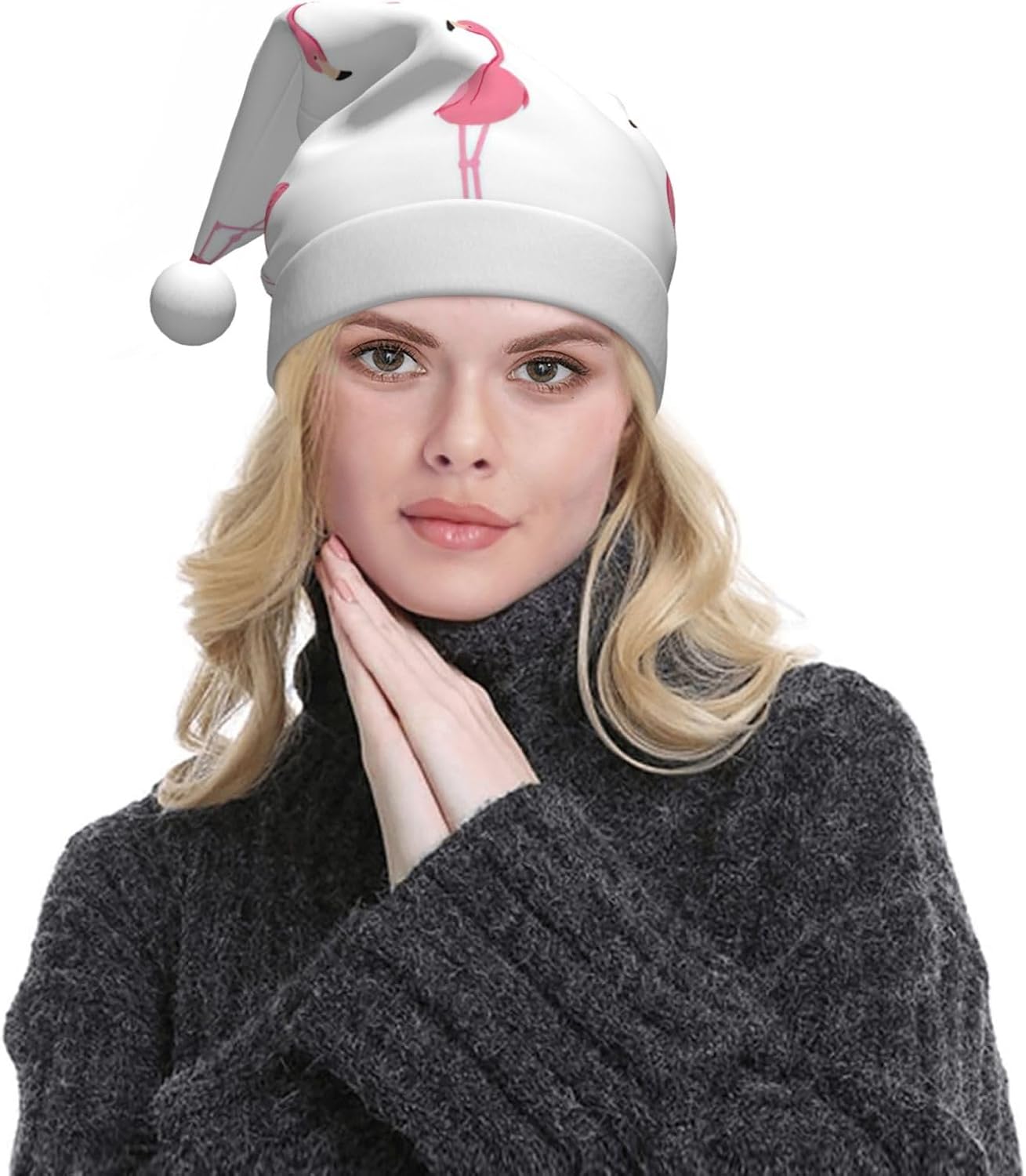 QINZHENG Flamingos Print Santa Hat for Women Adult