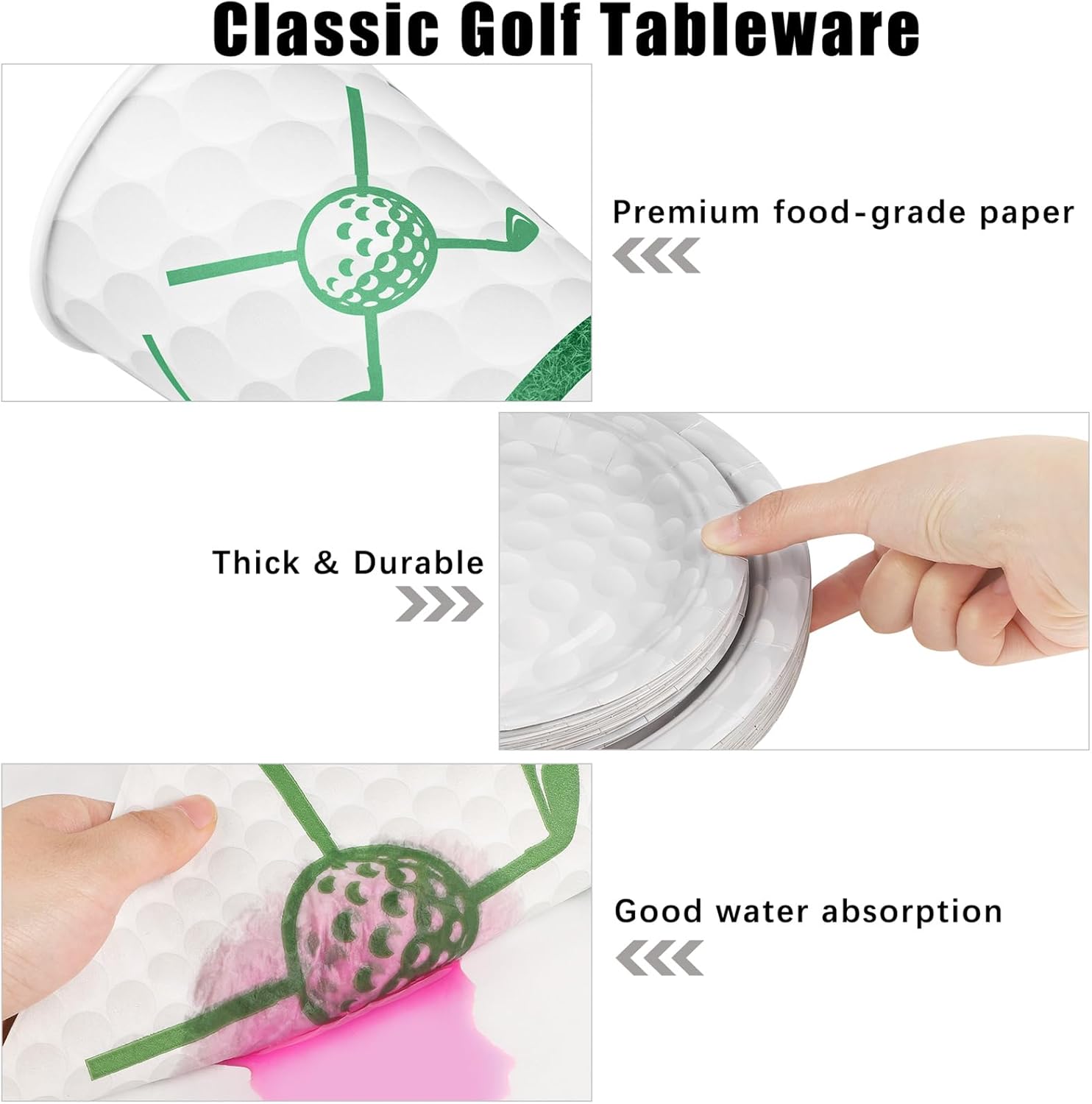 Durony 144 Piece Golf Party Set Plates Cups Napkins