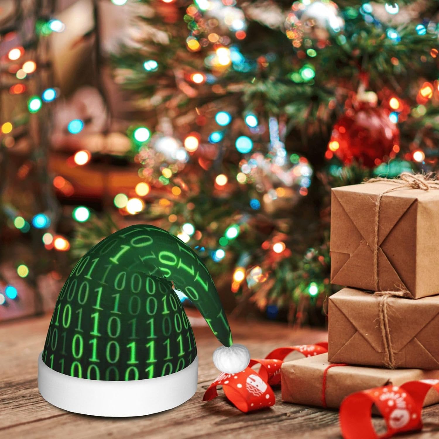 QinZheng Hacker Era Print Santa Hat for Women