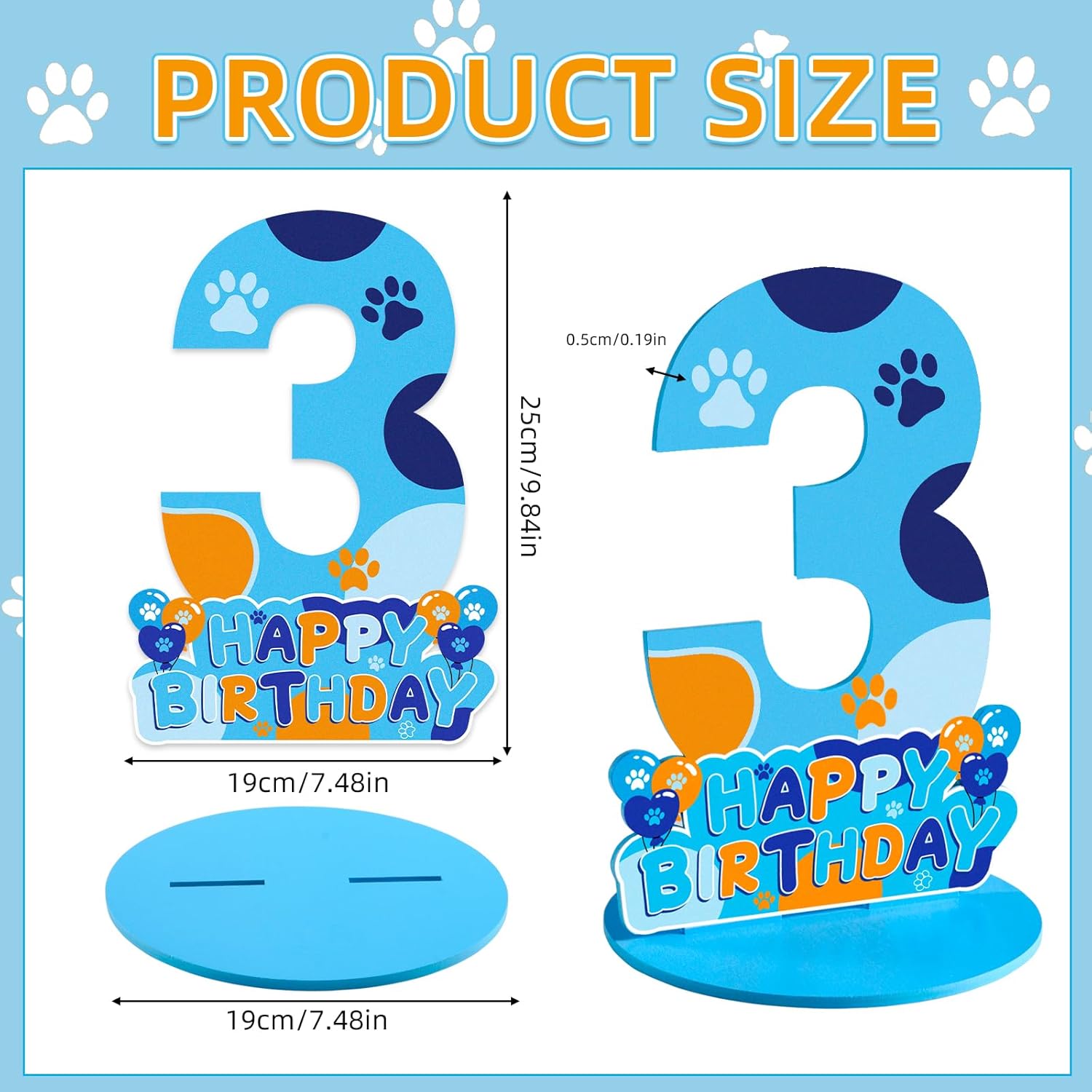 Dog Paw 3rd Birthday Party Decorations Number Sign Centerpiece