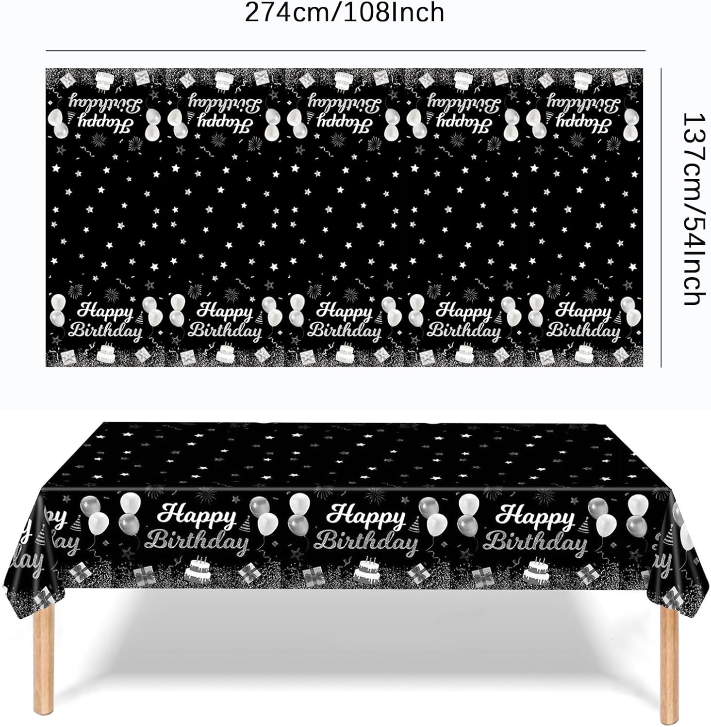 MRJ 3 Pack Silver and Black Star Birthday Tablecloths 54x108
