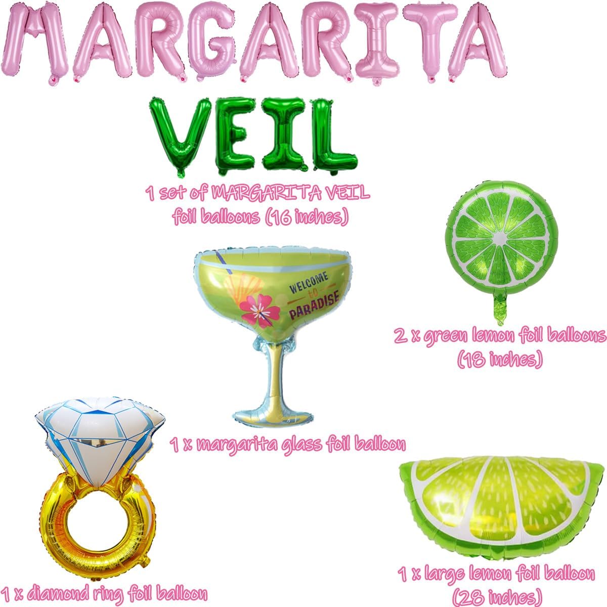 Margaritaveil Balloon Banner with Diamond Ring and Margarita Glass