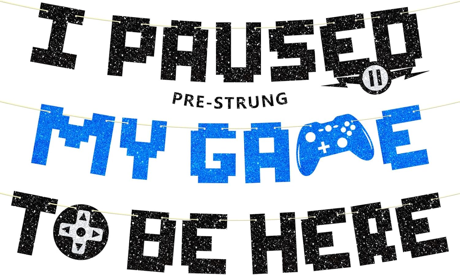 Gamer Birthday Banner with Glitter Letters