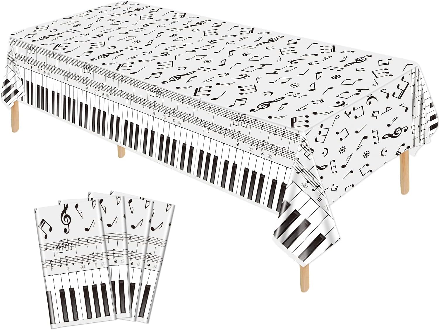 4 Pack Musical Notes Tablecloths - Black and White Party Decorations