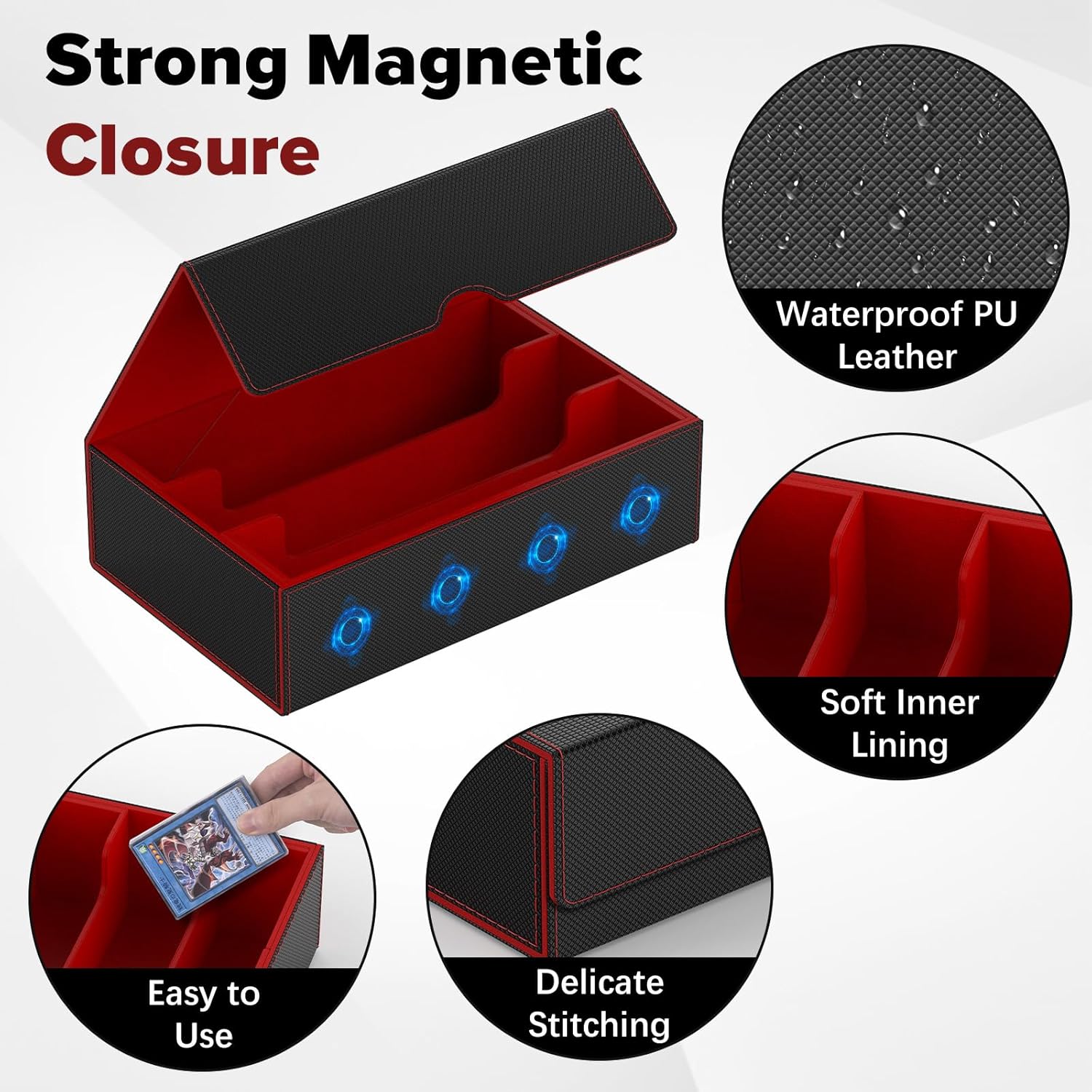 Gomyrod Card Deck Case for 1800 Sleeved Cards Black Red