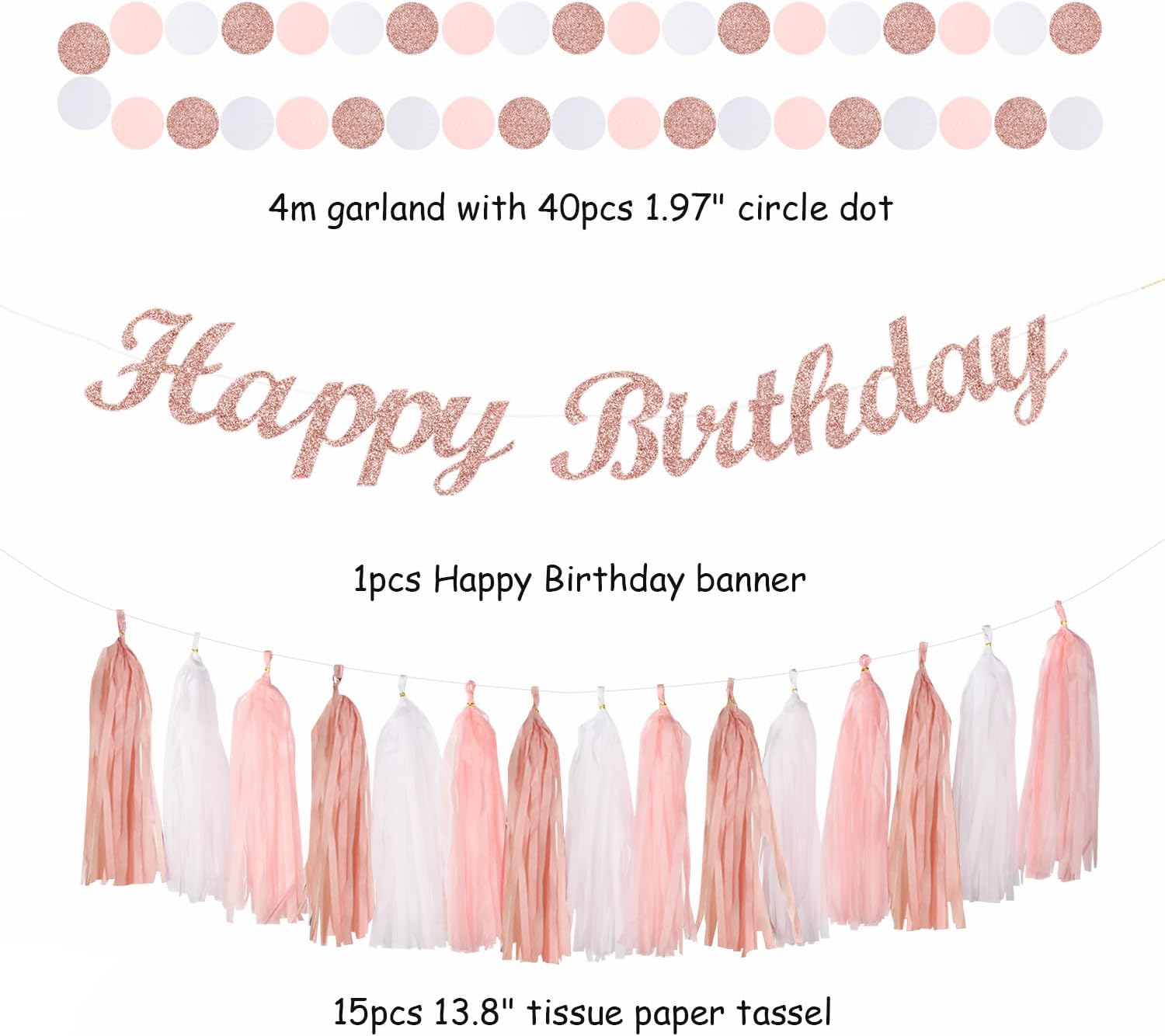 Rose Gold Pink White Birthday Decorations 31pcs