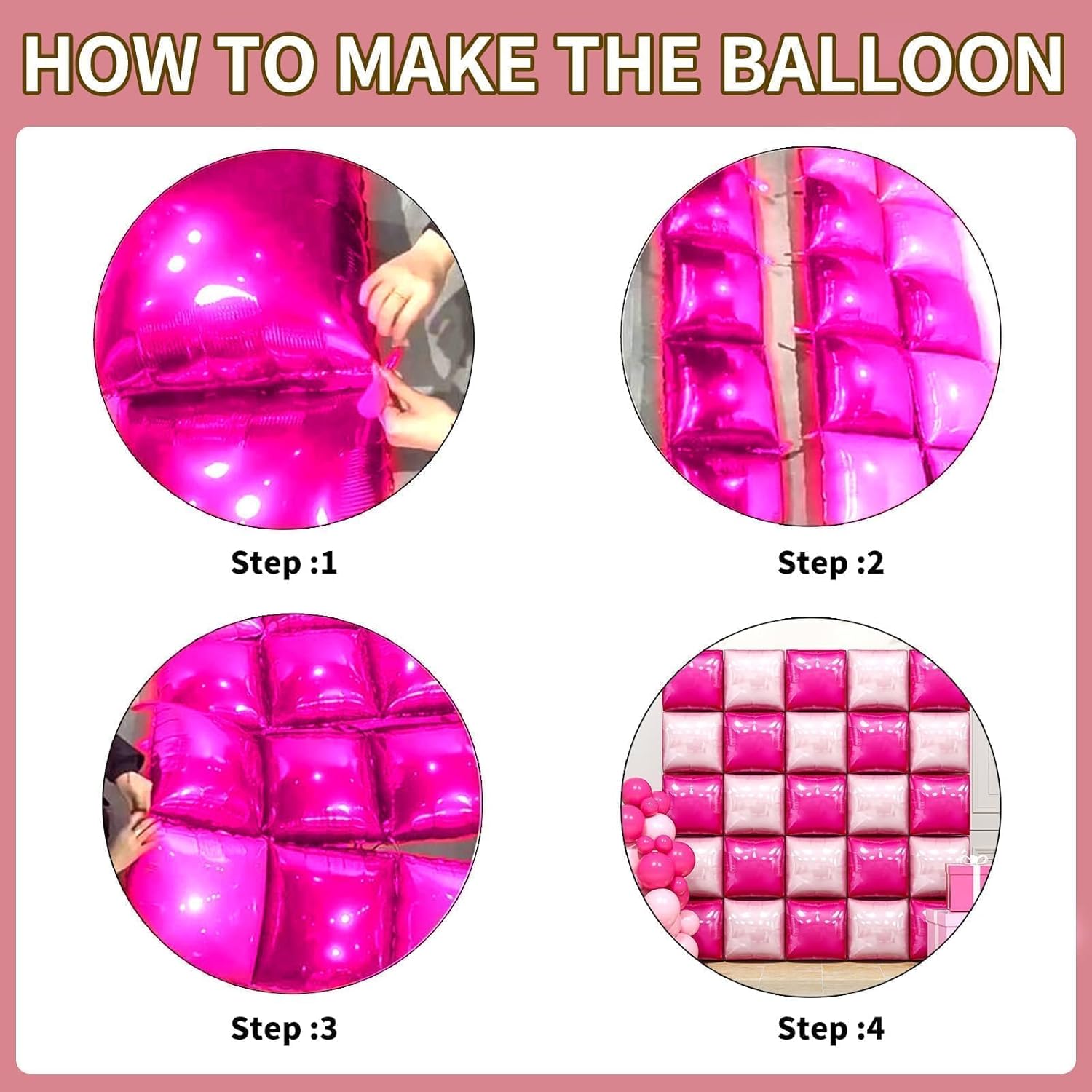 Hot Pink and Rose Double Sided Square Foil Balloons Wall