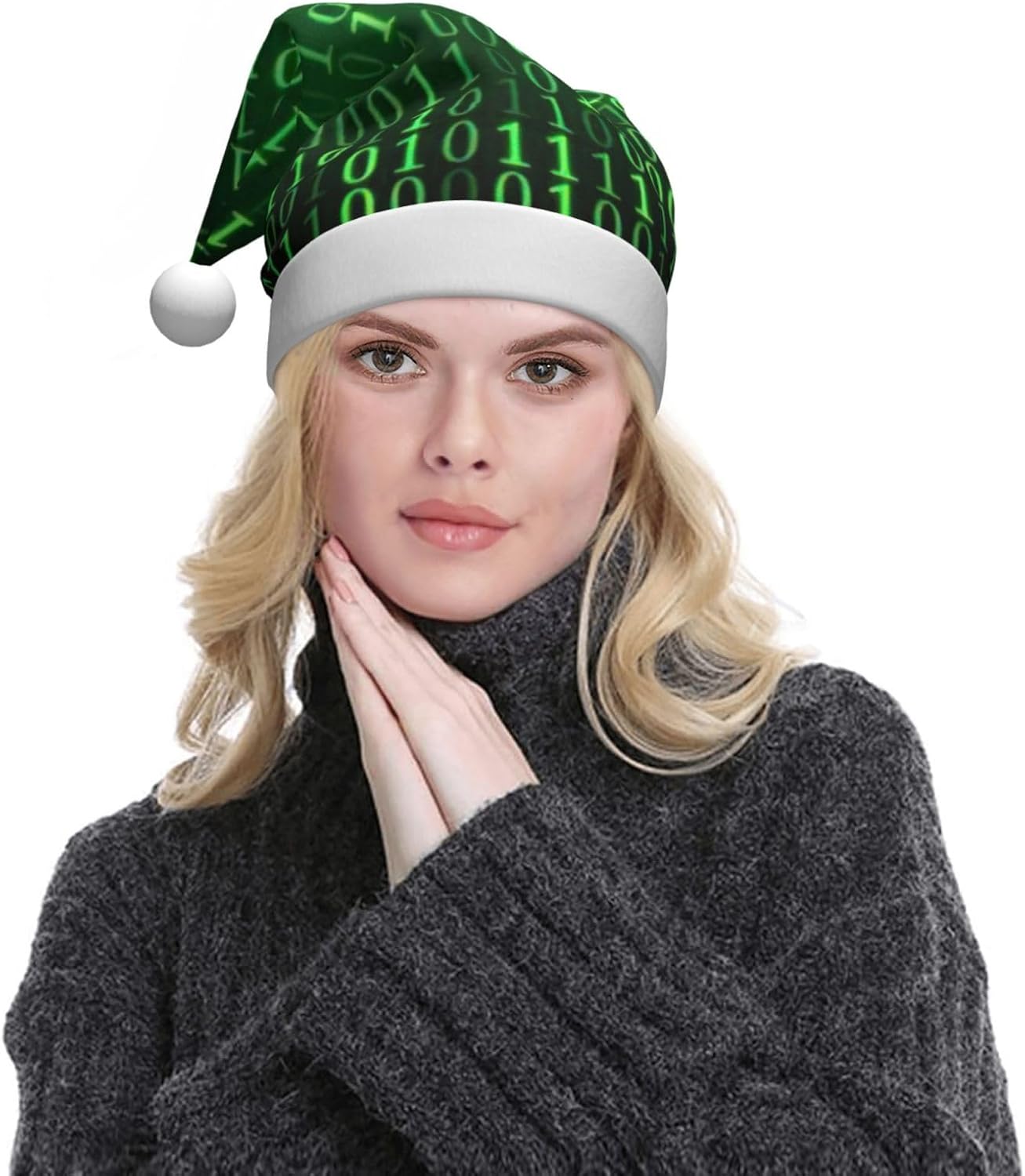QinZheng Hacker Era Print Santa Hat for Women
