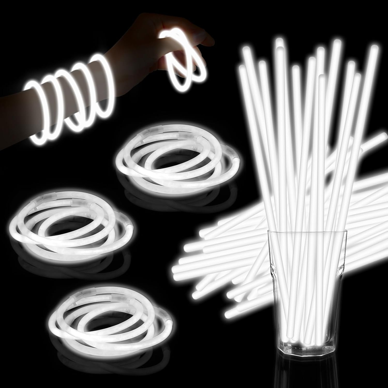 60 Pack 8 White Glow Sticks with 60 Connectors