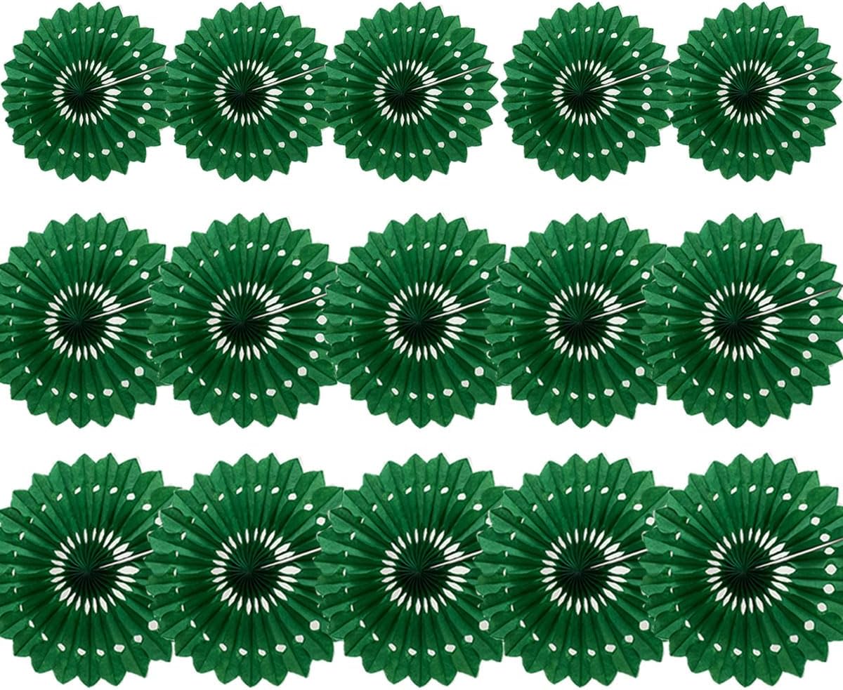 15pcs Green Tissue Paper Fans Set with Pink Packaging
