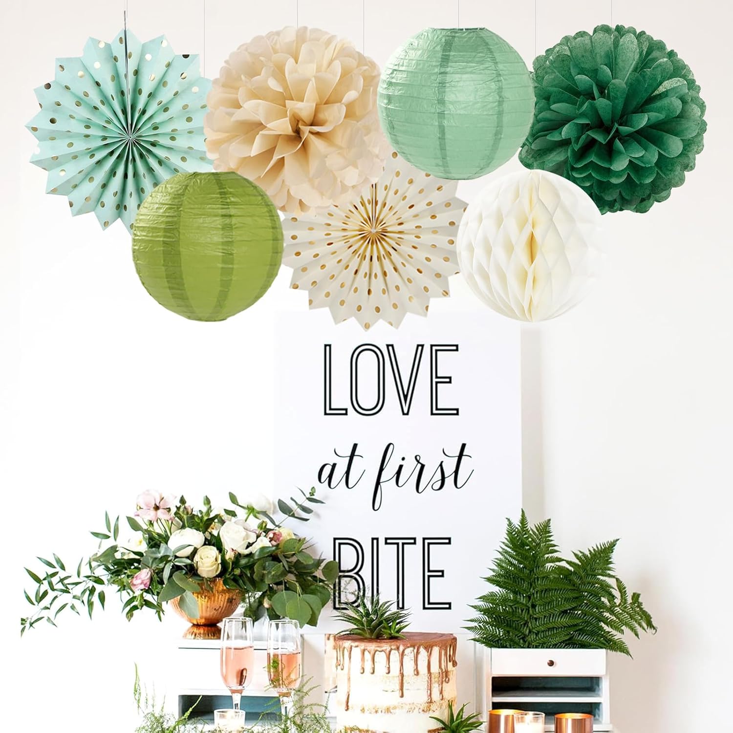 Sage Green Gold Party Decorations Kit - 14pcs