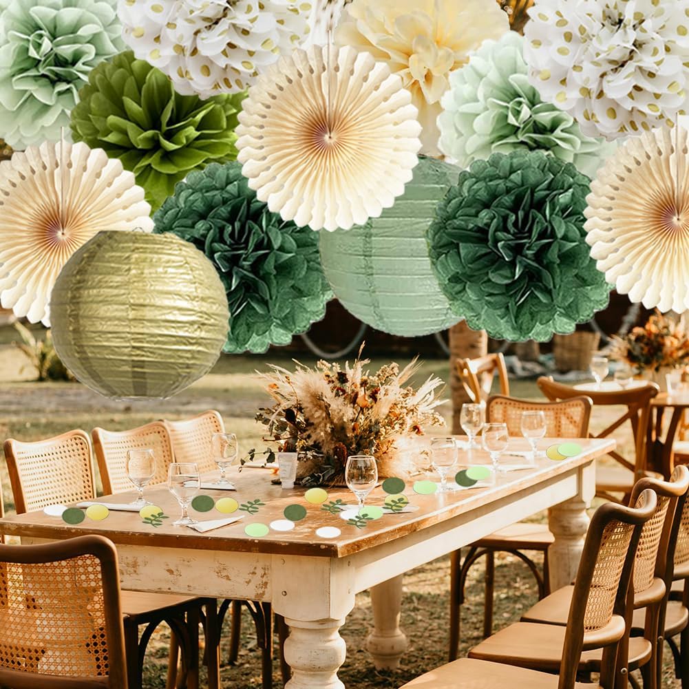 Olive Sage Green Paper Pom Poms Party Decorations