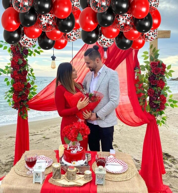 Red and Black Party Balloons 50pcs 12 Inch Decor Set