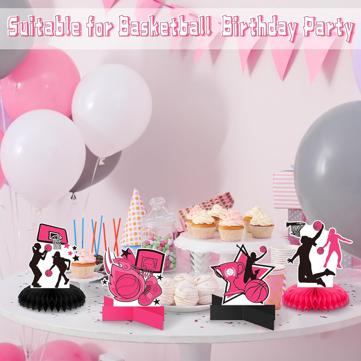 Poen 12 Pcs Pink Basketball Party Decorations