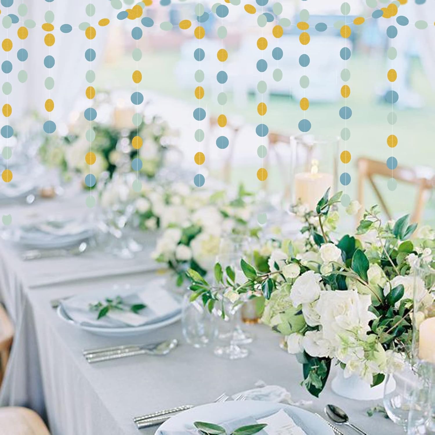 Light Dusty Blue Gold Party Garland 52Ft Birthday Wedding Decorations