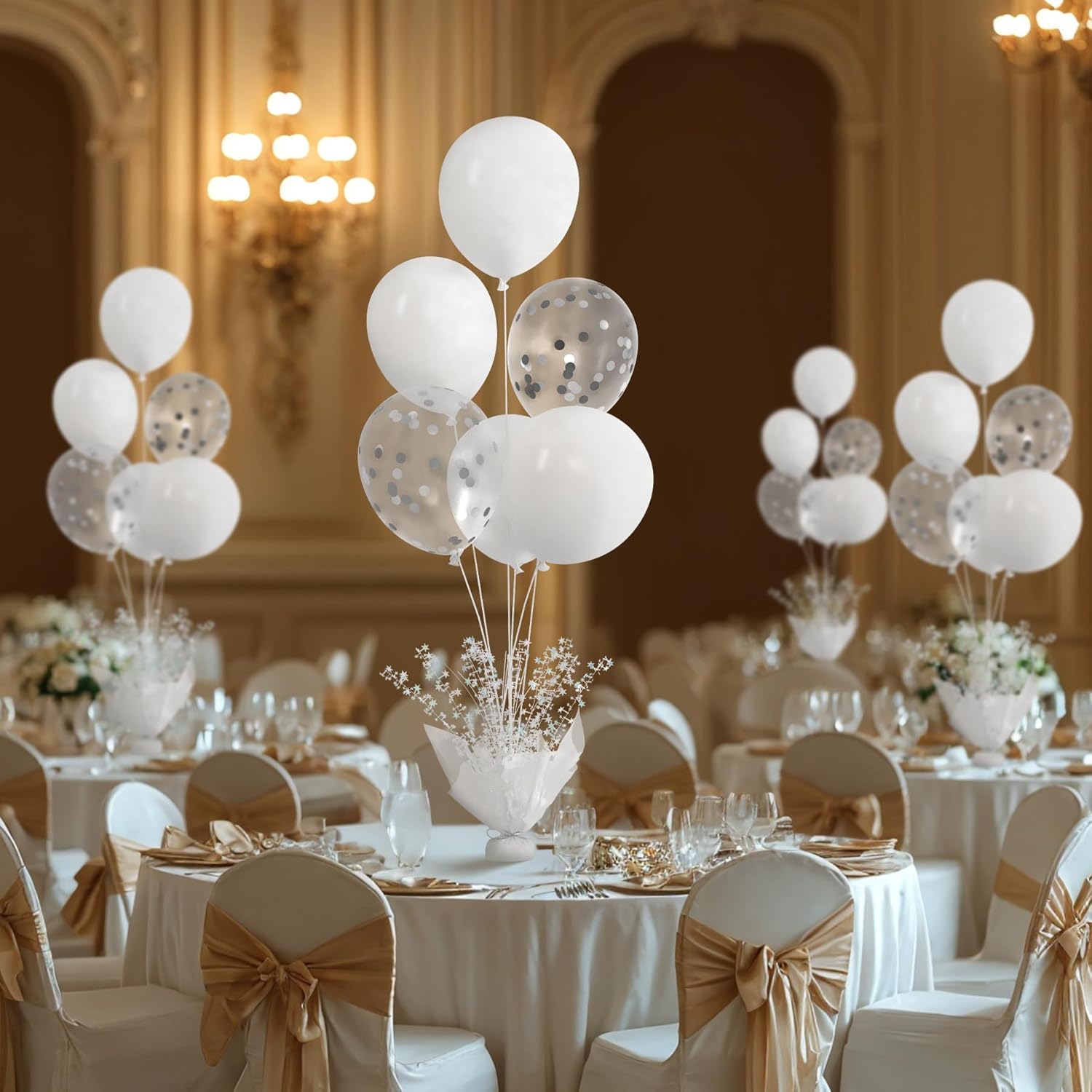 4 Set White Balloon Centerpieces with Stand Kit
