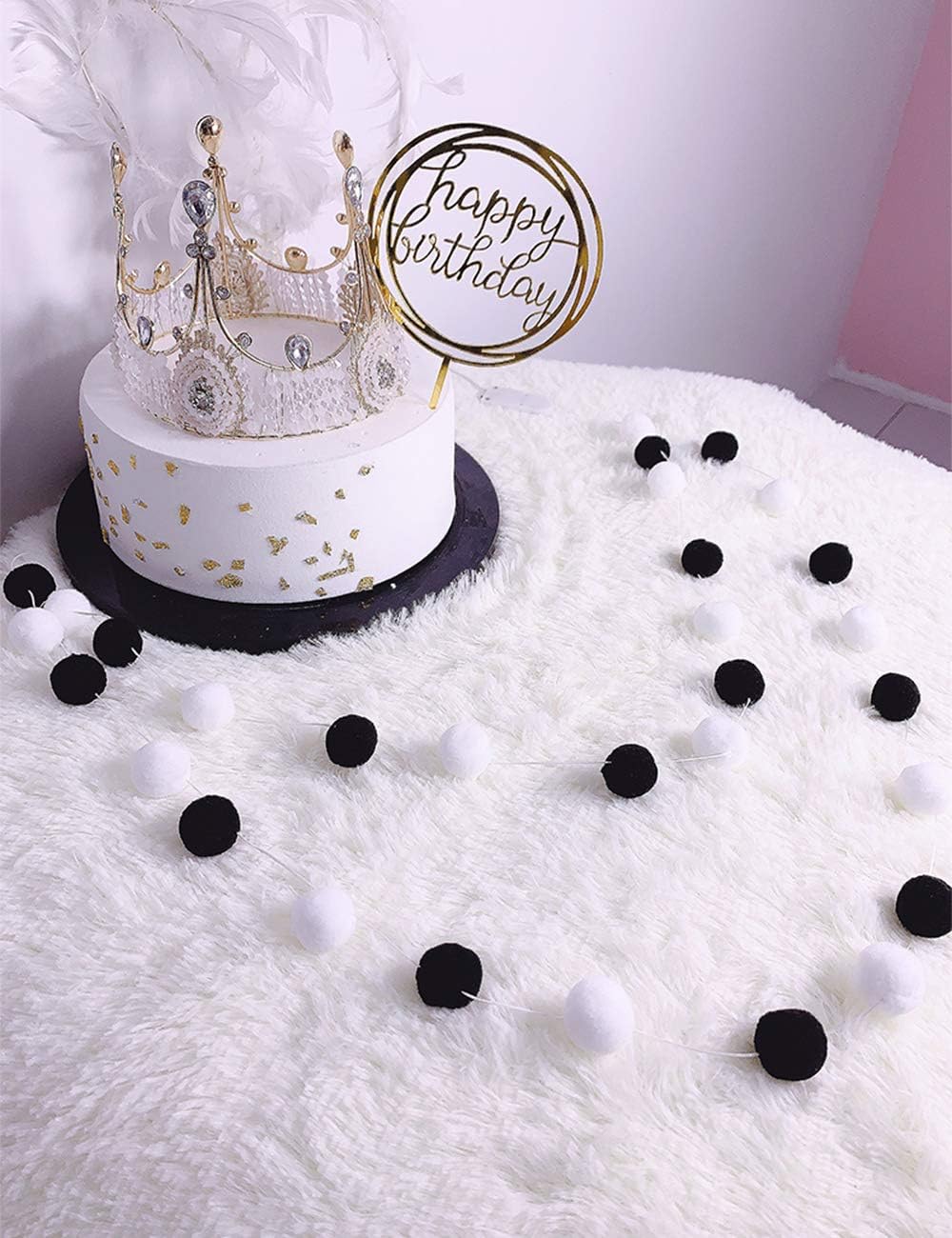 Black and White Felt Ball Garland 30mm 30 Balls 78in