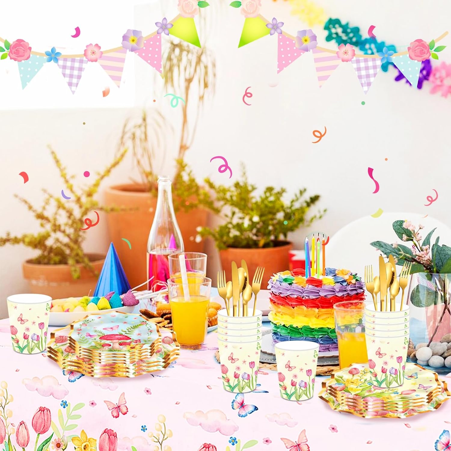 3 Pieces Spring Tulip Plastic Table Covers for Easter Birthday Parties