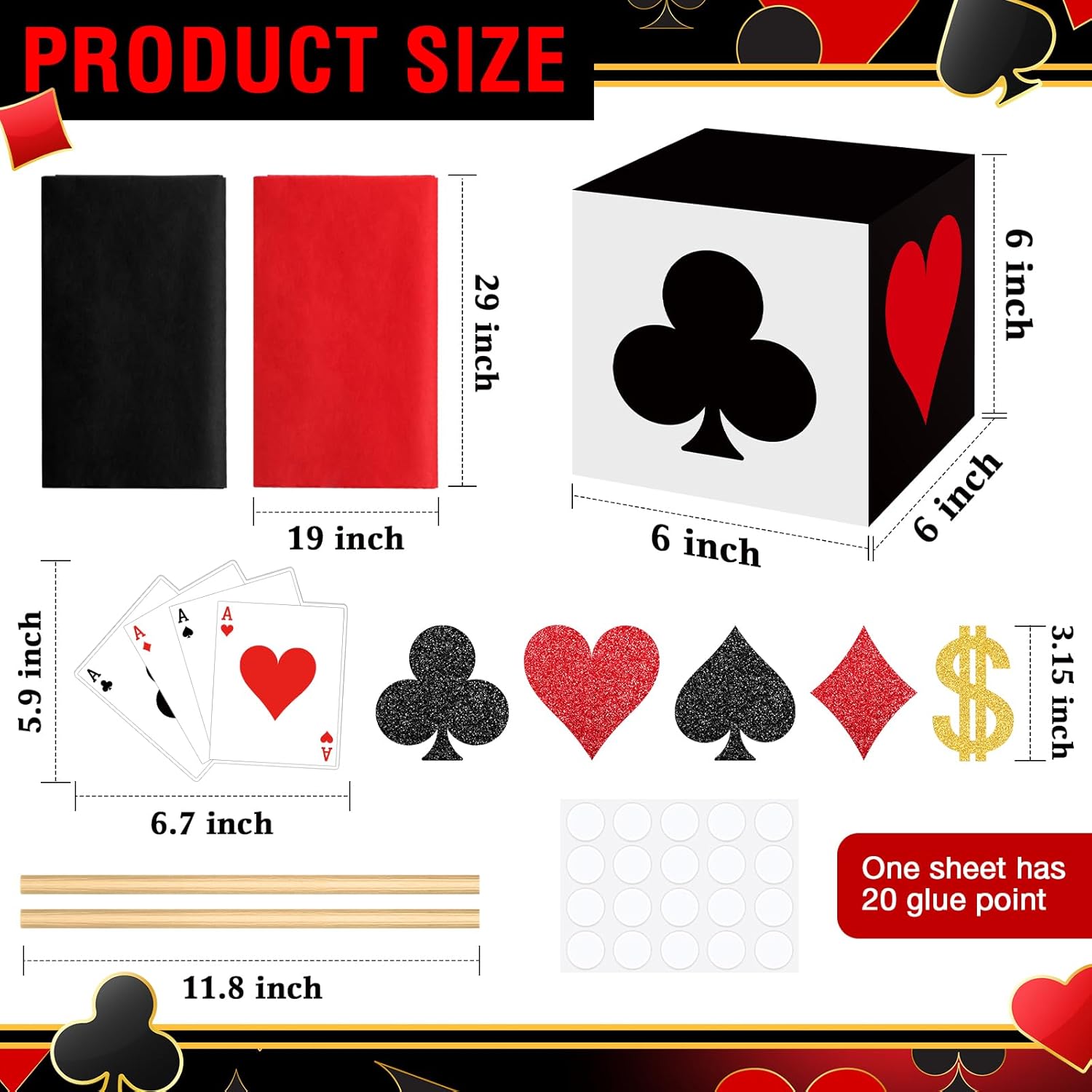 Zhanmai Casino Party Decorations Set 4 Poker Boxes with Extras