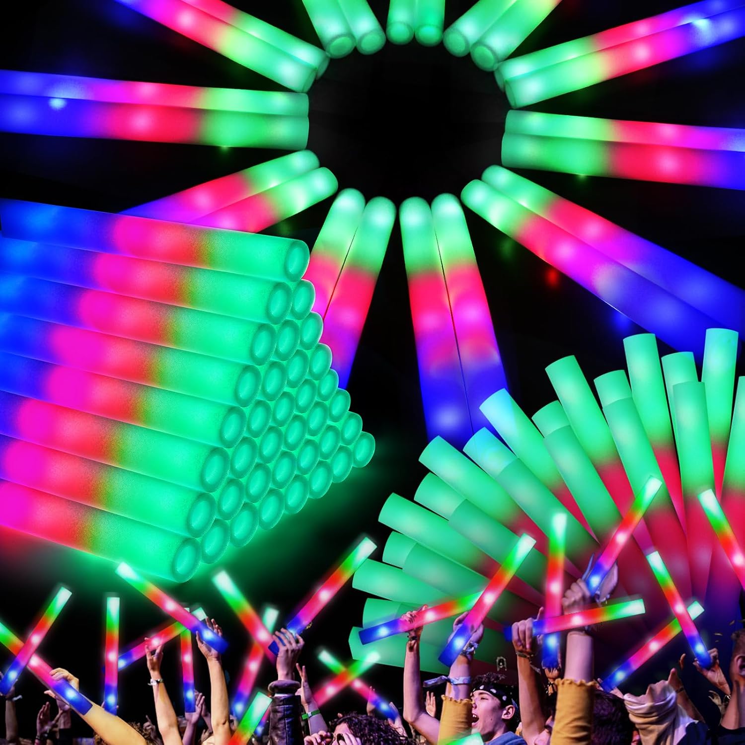 48 Pcs LED Foam Glow Sticks with 3 Modes