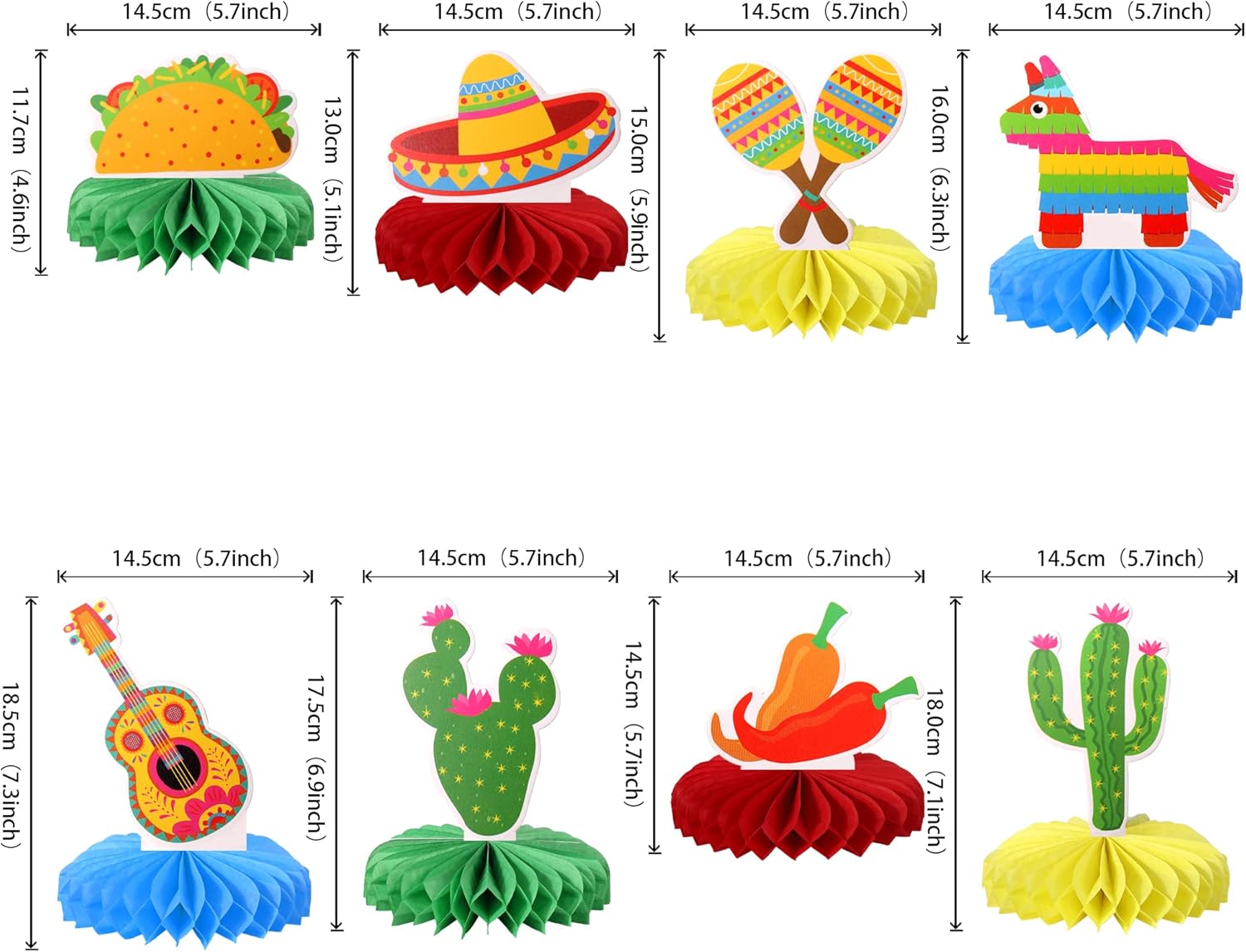 8PCS Mexican Fiesta Honeycomb Table Centerpieces for Parties and Celebrations
