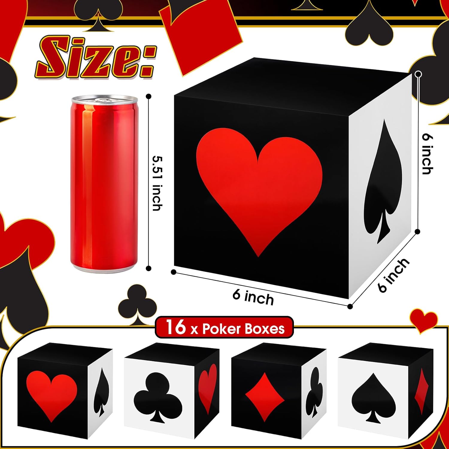 Casino Poker Favor Boxes Set 16 Pcs 6x6x6 Inch